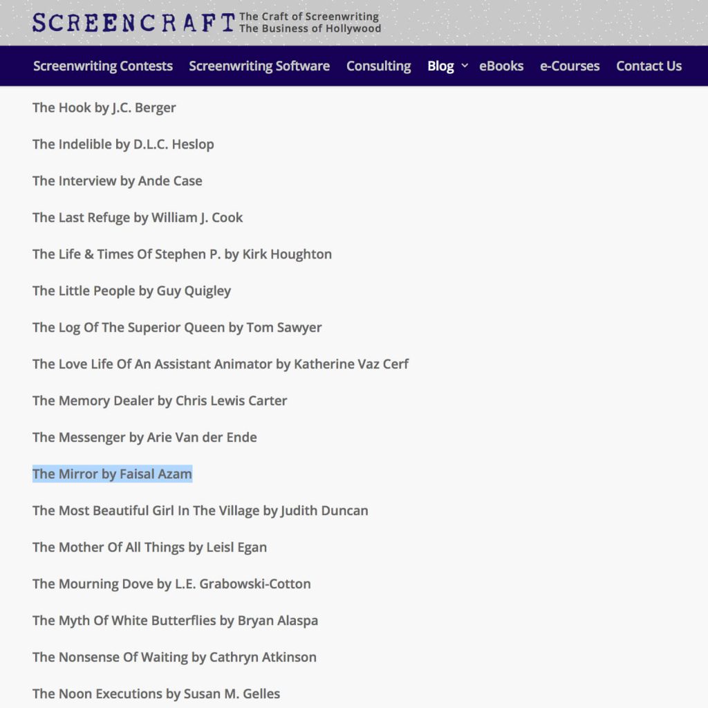 2015 ScreenCraft Short Story Contest Quarter-finalists list